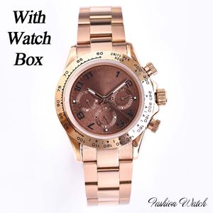 Ros￩gouden keramische bezel roestvrijstalen designer horloge mannen kijken naar oester eeuwig automatische mechanische beweging Lumineuze polshorloge chronograaf met horlogebox