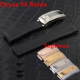 Fermoir en or Rose OcYSA noir SUB 20mm bracelet étanche Durable bracelets de montre montres accessoires boucle pliante bracelet en caoutchouc 256g