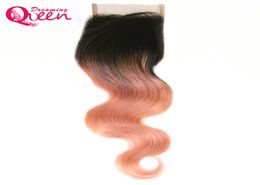 Color oro rosa Body Wave 4X4 Cierre de encaje Brasileño Ombre 100 Cierre de cabello humano virgen con pelo de bebé Nudos blanqueados Ombre Lace3479242