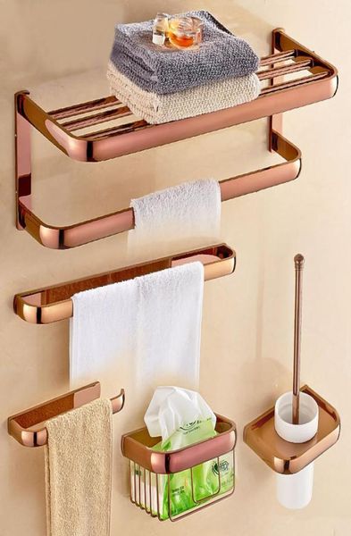 Couleur en or rose en laiton carré accessoires de salle de bain étagère de serviette de serviette porte-toilettes porte-toilettes murales de salle de bain murale t201692936