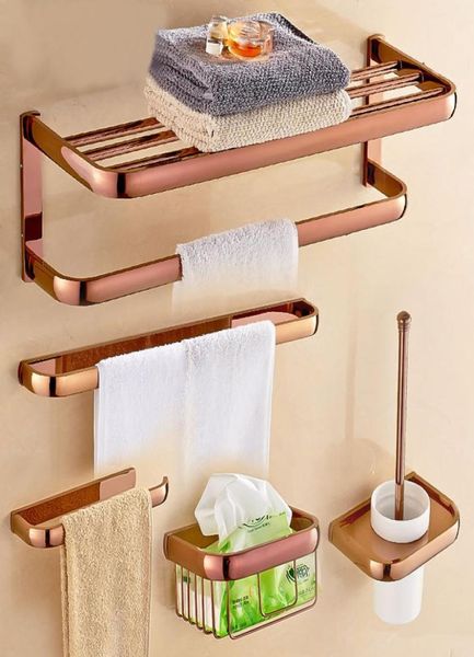Couleur en or rose en laiton carré accessoires de salle de bain étagère de serviette de serviette porte-toilettes porte-toile de toilette mur de salle de bain murale t209058051