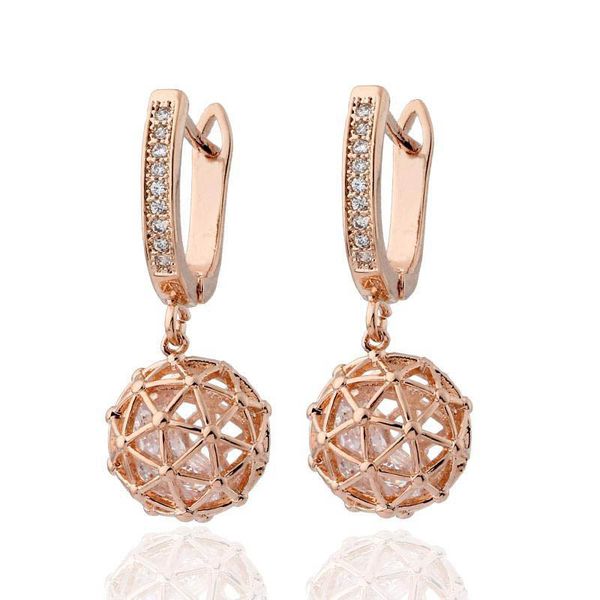 Boucles d'oreilles couleur or Rose pour femmes, Design boule creuse, bijoux fins, classique, mignon, tendance, fête pour fille