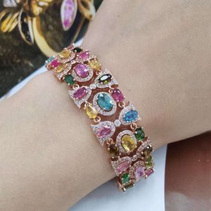 Bracelet en zircone coloré arc-en-ciel pour femmes et filles, 22CM de Long, couleur or Rose, Vintage, bijoux cadeau de fête