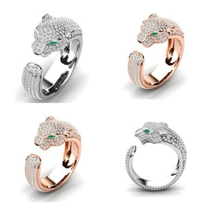 Rose Gold Color Zirkoon Leopard Ring Persoonlijkheid Strass Animal Cheetah Open vinger Ring Verstelbare mode-sieraden voor vrouwen mannen