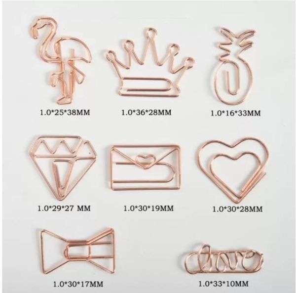 Rose Gold Crown Flamingo File Clips de papel Creative Metal Paper-Clips Bookmark Memo Planner Clips School Office Stationery Supplies SN378