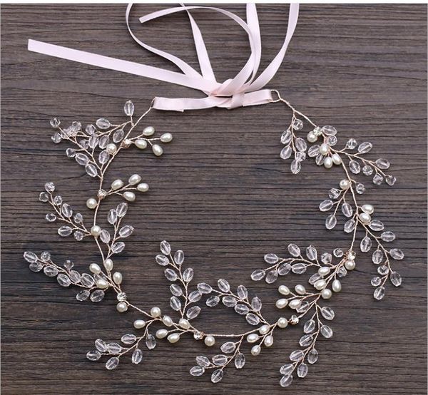 accesorios del vestido de boda de cristal rosa banda para el cabello de oro joyería nupcial