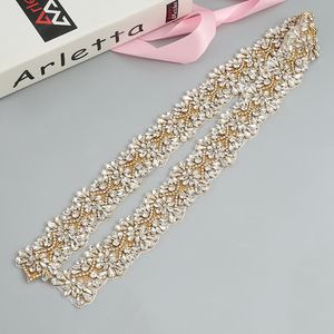 Rose Gold Crystal Rhinestones Trim door de werven Bruidsversiering Crystal Trim Strass Applique Trouwjurken Belt278S