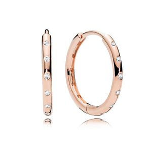 Rose Gold CZ diamond Hoop Earring para Pandora Real Sterling Silver Wedding Party Jewelry para mujeres, hombres, círculos, pendientes, regalo de novia con caja original