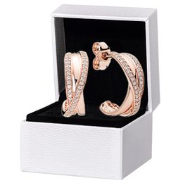 Rose Gold CZ Diamond Line Stud Earring Hook voor Pandora Real Sterling Silver Wedding Designer Sieraden voor vrouwen Vriendin Gift oorbellen met originele boxset