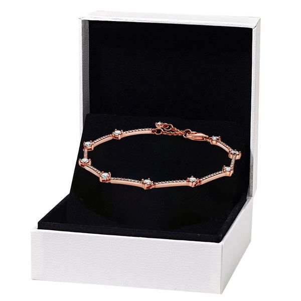 Rose Gold CZ Diamond Pave Bars Bracelet para Pandora 925 Sterling Silver Diseñador de bodas Joyas para mujeres Novia Regalo Pulseras de cadena de mano con caja original