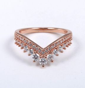 Rose Gold CZ Diamond Princess Wishing Ring Set adapté pour le style européen 925 STERLING SILPS LADEMES AND GIRLLES SANTILISATION DE MARIAGE COURNIAL6588601