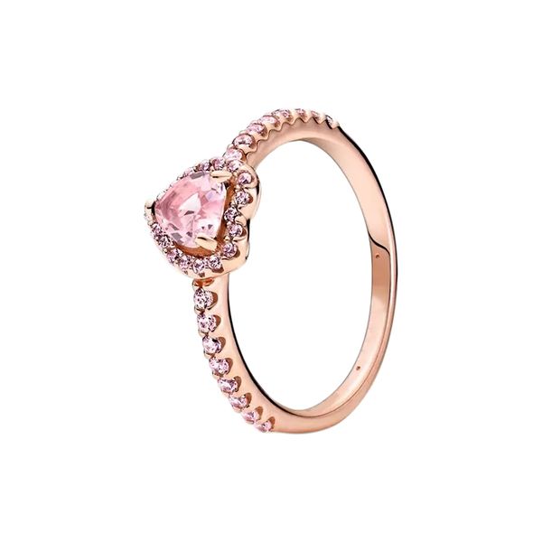 Bague de mariage en diamant CZ en or rose avec boîte d'origine pour Pandora, bagues en argent sterling véritable avec cœur surélevé pour femmes, filles, cadeau de petite amie, vente en gros d'usine de bijoux