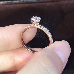 Bague en or Rose et diamant, bagues de fiançailles en cristal pour femmes, bijoux pour femmes, ensembles de bagues de mariage, cadeau, bijoux à la mode