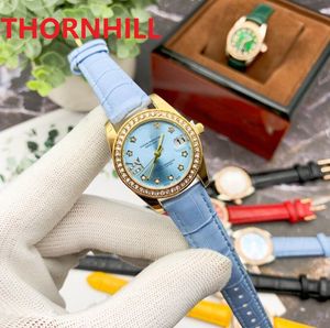 Rose Gold Diamonds Ring Quartz horloge luxe damesmode polshorloge rood blauw roze lederen band Vrouwelijke populaire kleine Lcrime premium klokhorloges