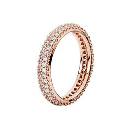 Rose Gold Elegant Pave Band Ring Authentieke Sterling Silver Wedding Sieraden For Women Girls met originele doos voor Pandora CZ Diamond verlovingsringen set