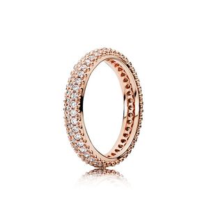 Rose Gold Elegant Pave Band Ring met originele doos voor Pandora Real Sterling Silver CZ Diamond Wedding Party Rings For Women Girls Engagement Sieraden Set