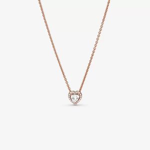 Collar de corazón elevado de oro rosa para Pandora Joyería de diseñador de boda de plata esterlina real para mujer Regalo de novia CZ Collares de diamantes con caja original