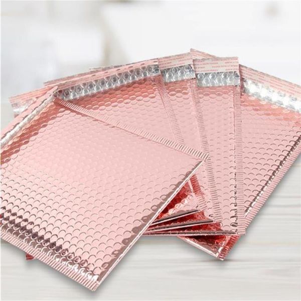 Bolsas de sobres de espuma de oro rosa, sobres acolchados de papel de aluminio con autosellado, sobres acolchados con bolsa de correo de poliéster Bfmjr