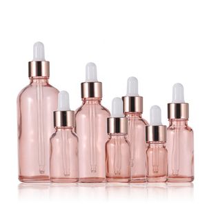 Botella cuentagotas de vidrio de oro rosa, botella de vidrio vacía de aceite esencial, 5ML, 10ML, 20ML, 30ML, 50ML, 100ML