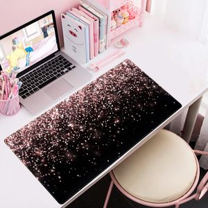 Rose Gold Glitter Black Cute Desk Mat Kawaii Mousepad Mouse Pad Extra Large Decor met Stitched Eges Non-Slip Base 35.4X15.7