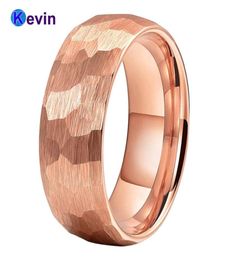 Rose Gold Hammer Ring Tungsten Carbide trouwring voor mannen vrouwen veelzijdige gehamerde geborstelde afwerking 6 mm 8 mm comfort fit2090731