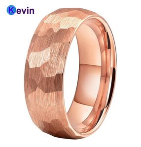 Rose Gold Hammer Ring Tungsten Carbide trouwring voor mannen vrouwen veelzijdige gehamerde geborstelde afwerking 6 mm 8 mm comfort fit9179076