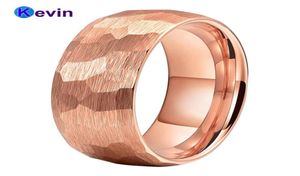 Anillo de martillo de oro rosa anillo de tungsteno de tungsteno para hombres para hombres para mujeres, acabado cepillado con martillo multifacético 6 mm de 8 mm de comodidad Fit5321540