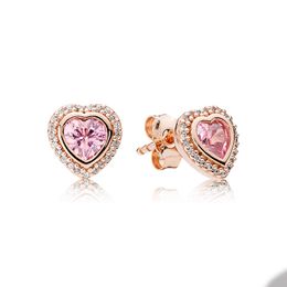 Rose Gold Heart Stud -oorbellen voor Pandora Real Sterling Silver Wedding Designer oorrang voor dames vriendin cadeau CZ Diamond Love Earring met originele doos