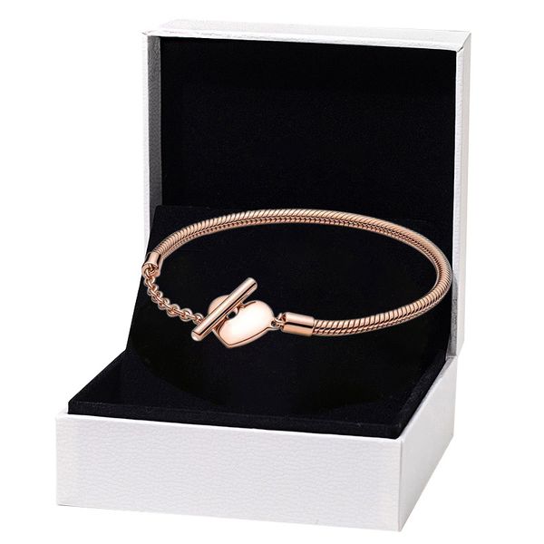 Bracelet de chaîne de serpent en forme de coeur en or rose pour Pandora 925 bijoux de créateur de mariage en argent sterling pour femmes, cadeau de petite amie, bracelets de chaîne à main avec boîte d'origine