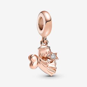 Breloque en forme d'ange ailé en forme de cœur en or rose pour ensemble de breloques en argent sterling 925 de Pandora, composants de fabrication de bracelets pour femmes, breloque de collier, pendentif, qualité supérieure