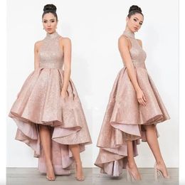 Rose Gold Homecoming -jurken Halter High Low Gitter Short Prom Tai Dress Custom Vestido de Novia Plus Size Graduation Party Jurets