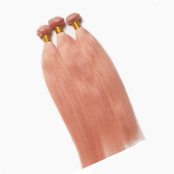 Rose Gold Bundles de cheveux humains Silky Straight Rose Rose Extensions de cheveux vierges brésiliens 3 Bundles Offres Trames de cheveux raides à vendre