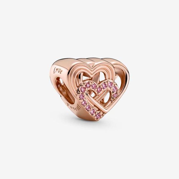 Charme de coeurs d'amour entrelacés en or rose pour le véritable ensemble de charmes en argent 925 de Pandora, composants de fabrication de bracelets, pendentif de collier avec boîte d'origine