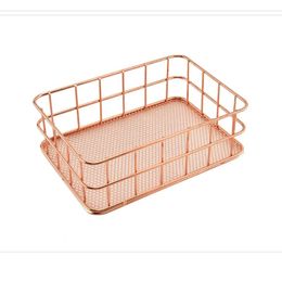 Rose Gold Iron Art Noordse make -up Organisator Basket Eyeliner Borstel Set Storage Cup Tafel Make -up Cosmetische organizer Box