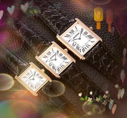 Or rose japon mouvement à quartz montre Gentlemen couple de luxe hommes femmes mode montre-bracelet en cuir véritable marron carré cadran romain Femme Relogio Montre horloge mâle