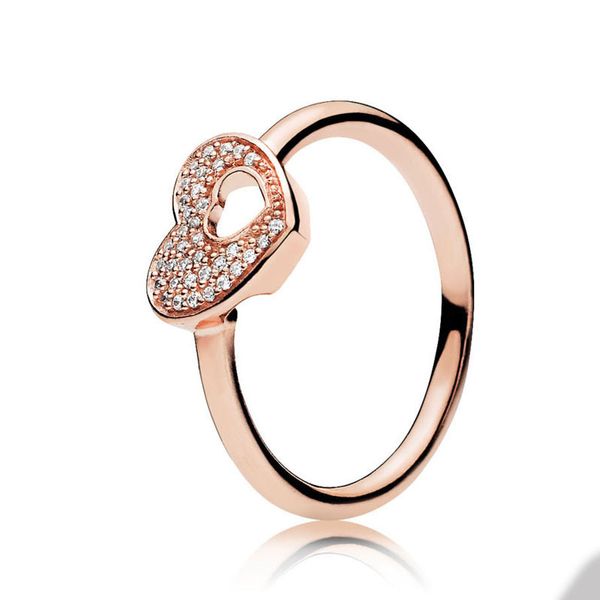 Bague en or rose avec cœurs d'amour pour Pandora, bagues de mariage en argent sterling véritable, bijoux pour femmes, cadeau de petite amie, bagues en diamant CZ avec boîte d'origine