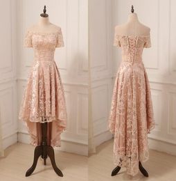 Robe de bal en dentelle en or rose haute épaule basse avec manches 2022 Lacet Up Back Designer bon marché Robes formelles New7798663