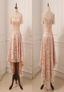 Robe de bal en dentelle en or rose haute épaule basse avec manches 2022 Lacet Up Back Designer bon marché Robes formelles New3223886