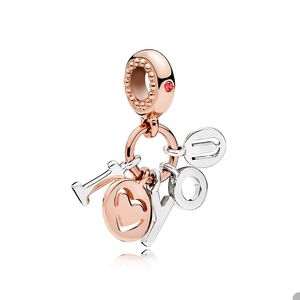 Lettre d'or rose amour Pendentif Charm pour Pandora 925 Sterling Silver Snake Chain Bracelet Bangle Making Charms Womens Necklace Jewelry Findings with Original Box