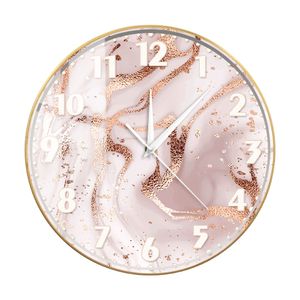 Rose Gold marmeren roze textuur bedrukte wandklok voor slaapkamer luxe marmeren roze aquarel achtergrond eigentijds muur horloge