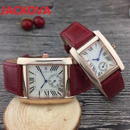 Les hommes en or rose regardent les montres romaines de luxe Gentalmen pour femmes Montre-bracelet en cuir à cadran carré Femme Relogio Montre mâle clock195s