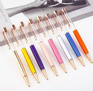 Rose Gold Metalen Pen Lege Tube DIY Zelfvulling Drijvende Glitter Gedroogde Bloem Crystal Pen Ballpoint Pennen School Office Student Schrijven