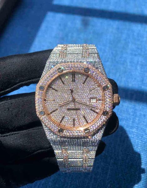 Rose Gold mixte Sier Diamond Roman Numerals Luxury Mens Gise Cumbic Zirconia Watch with Box4497024