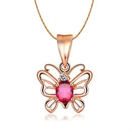 Collier en or rose Dancing Butterfly Gemstone Pendentif Colliers 18K Gold Cutout Butterfly Ruby Pendentifs Colliers Party Gift Jewelry