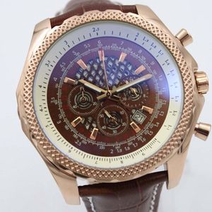 Rose Gold nieuwe kwaliteit B06 B01 A25362 Chronograaf Batterijbeweging Quartz Brown Dial Men Watch lederen band Mens polshorloges 292P