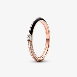 Rose Gold Pave Black Dual Ring pour Pandora 925 Sterling Silver Stacking Rings bijoux de créateurs pour femmes hommes cristal diamant bague de couple avec boîte d'origine