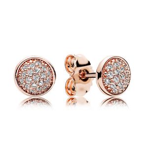 Boucles d'oreilles en or rose avec disque pavé pour Pandora Authentique Bijoux de fête de mariage en argent sterling pour femmes filles CZ Diamond Girlfriend Gift Boucle d'oreille avec boîte d'origine