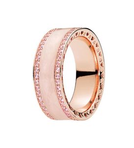 Rose Gold Pink Enamel Heart Band Ring Women Men 925 Bijoux de mariage en argent sterling pour CZ Diamond Engagement Gift Rings avec Original Box6044733