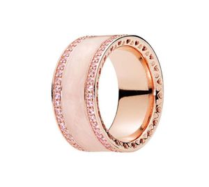 Rose Gold Pink Enamel Heart Band Ring Women Men 925 Bijoux de mariage en argent sterling pour CZ Diamond Engagement Gift Rings avec Original Box4256808