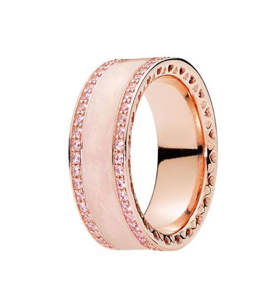 Rose Gold Pink Enamel Heart Band Ring Women Men 925 Bijoux de mariage en argent sterling pour CZ Diamond Engagement Gift Rings avec Box5848186 d'origine